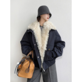 高密蓬松95白鹅绒可拆卸羊毛领飞行夹克羽绒服 NancyCavally专柜款