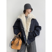 NancyCavally专柜款高密蓬松95白鹅绒可拆卸羊毛领飞行夹克羽绒服