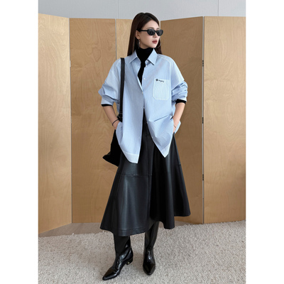 NancyCavally知识分子条纹OS衬衫