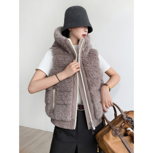 泰迪拼接连帽羽绒马甲 95白鹅绒 NancyCavally专柜款 厚绒纯绵羊毛