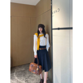 NancyCavally专柜款 悬垂抗皱精纺羊毛 MIU系学院风微A压褶半身裙