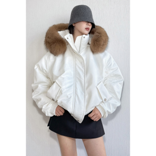 NancyCavally专柜款 狐狸毛领飞行员派克羽绒服 柔雾微光95白鹅绒
