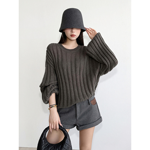 NancyCavally专柜款特级幼马海毛/羊毛纱线 轻法式风灯笼袖针织衫