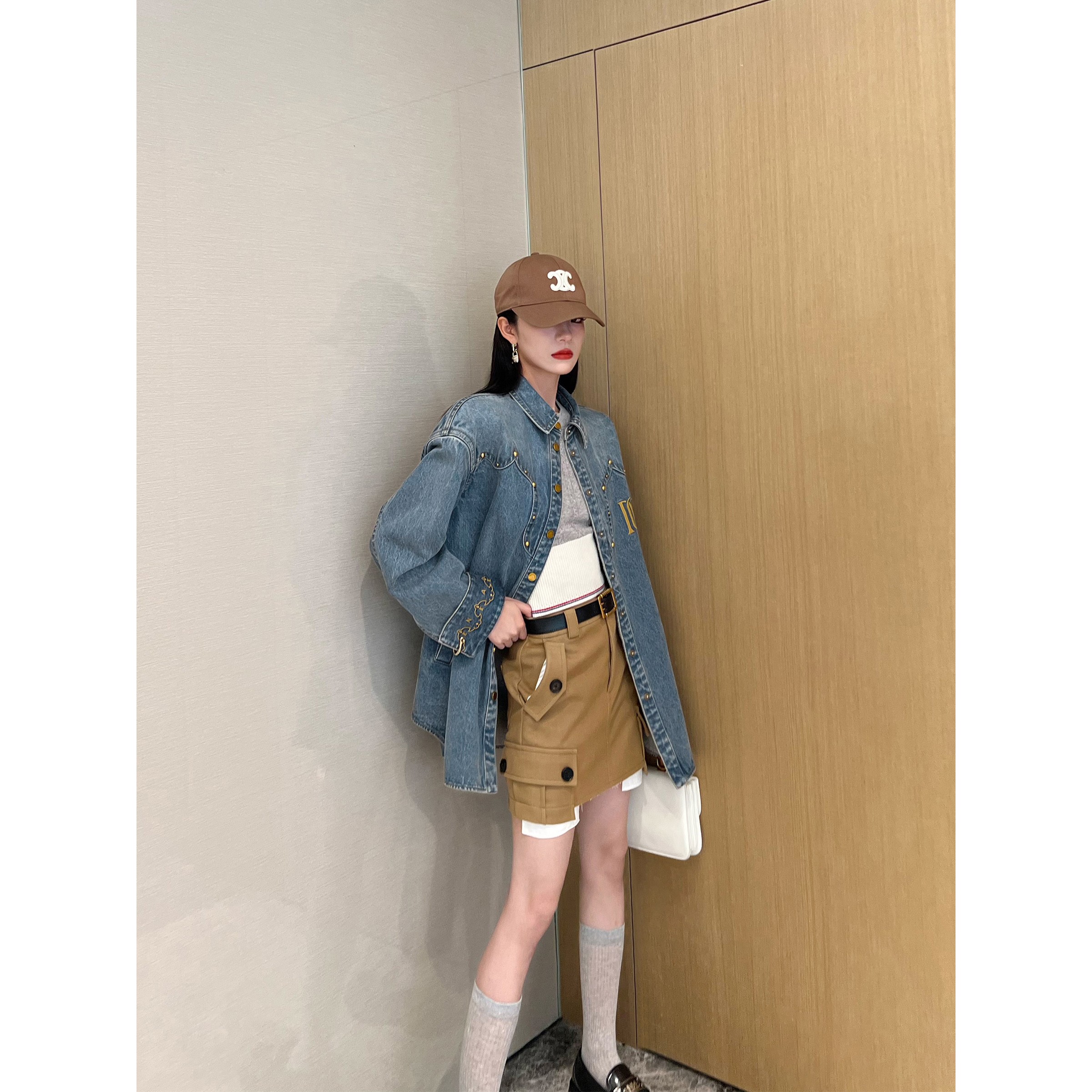 NancyCavally铆钉廓形牛仔衬衣