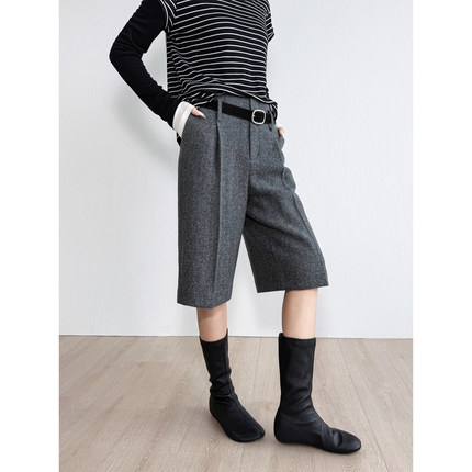 NancyCavally专柜款高端绒柔肌理感羊毛 摩登型格量感阔腿七分裤