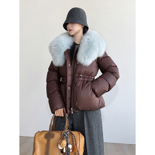 NancyCavally专柜款蓬松高密95白鹅绒 轻熟狐狸大毛领收腰羽绒服