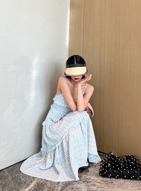 NancyCavally定制特种纱 春夏C位  大A摆流苏小香吊带连衣裙