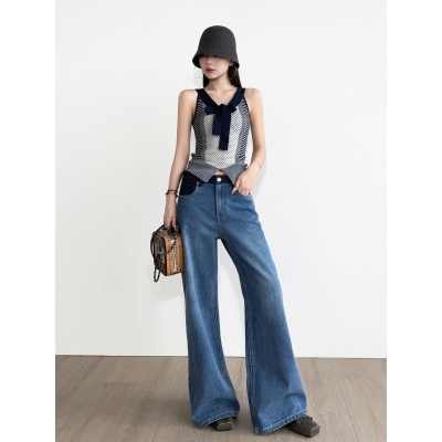 NancyCavally蕾丝拼接微喇牛仔裤