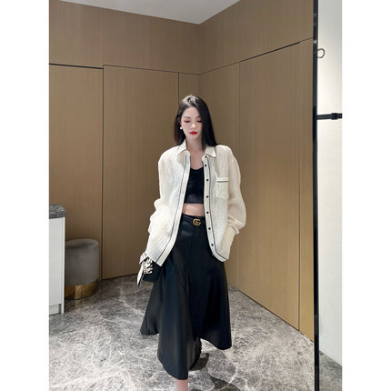 NancyCavally专柜款高端环保人造弹力皮 莞美腰臀比分割大摆伞裙