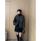 NancyCavally细支圈圈人字纹羊毛混纺 极简ROW风落肩双面呢外套