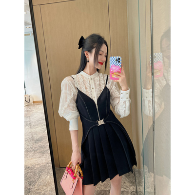 NancyCavally高密醋酸腰封吊带裙