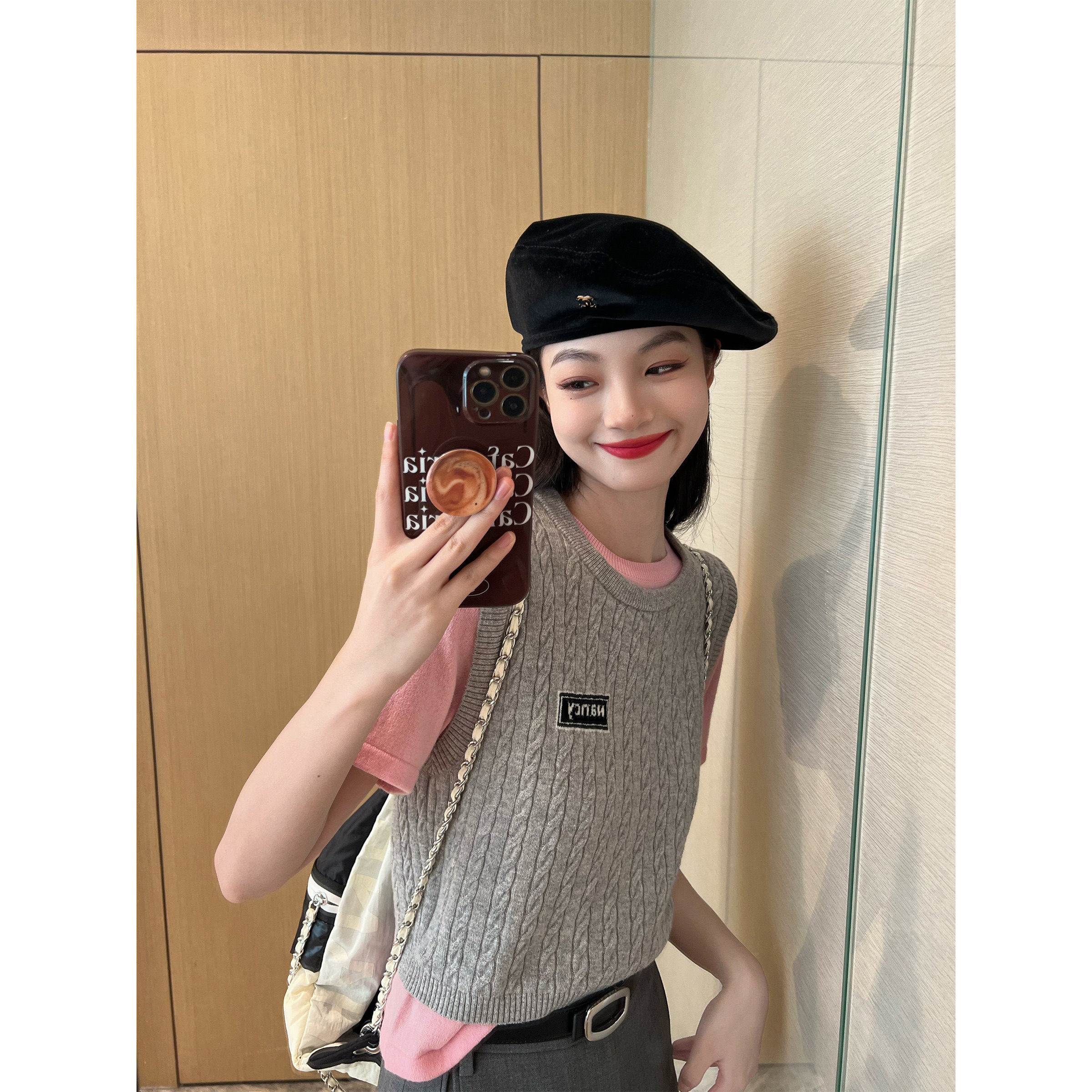 NancyCavally专柜款 绵软100羊毛 学院风麻花针织马甲/短袖两件套