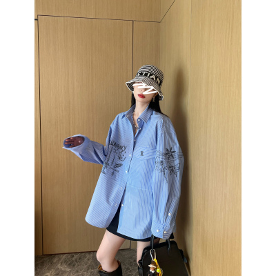 NancyCavally艺术感刺绣廓形衬衫