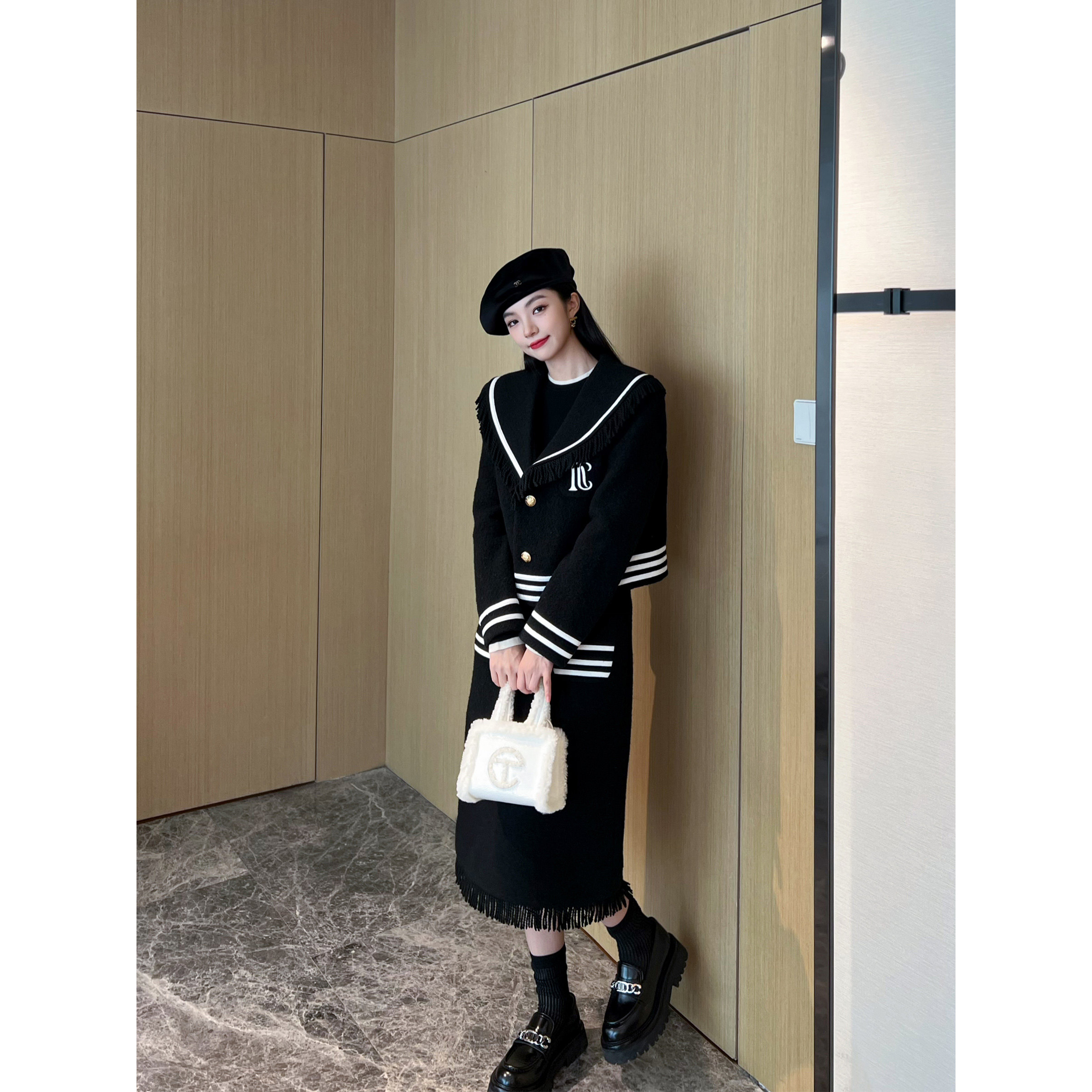 NancyCavally颗粒斜纹荃羊毛软呢  流苏miu感海军风毛呢外套/半裙,女装/女士精品,时尚套装,淘宝优惠券,粉丝福利购,淘宝优惠卷