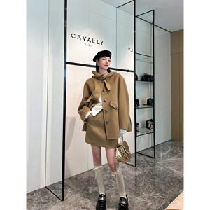 NancyCavally稀有Super160S超细澳毛/羊绒 多穿造型领双面呢套装