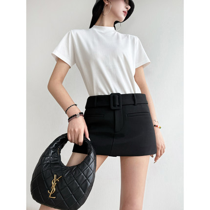 NancyCavally专柜款悬垂光滑精纺羊毛 轻熟风优雅侧开叉微A裙裤