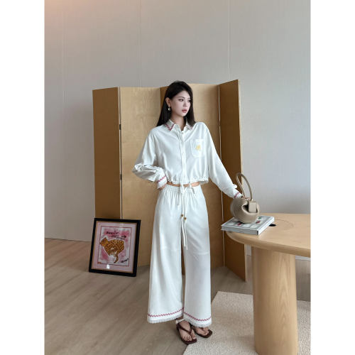 NancyCavally撞色波浪边衬衫套装