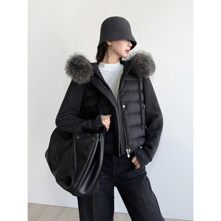 NancyCavally专柜款奢级云朵触感95白鹅绒 假两件卫衣袖羽绒外套