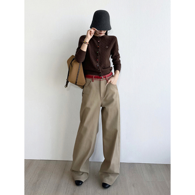 NancyCavally撞色皮带线条牛仔裤