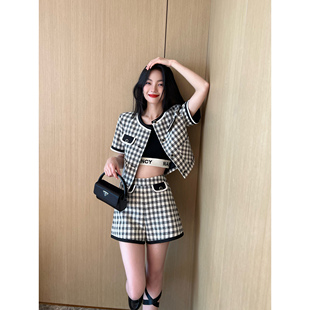 NancyCavally精致出圈INS风纱罗工艺 经典 黑白格撞色箱型小香套装