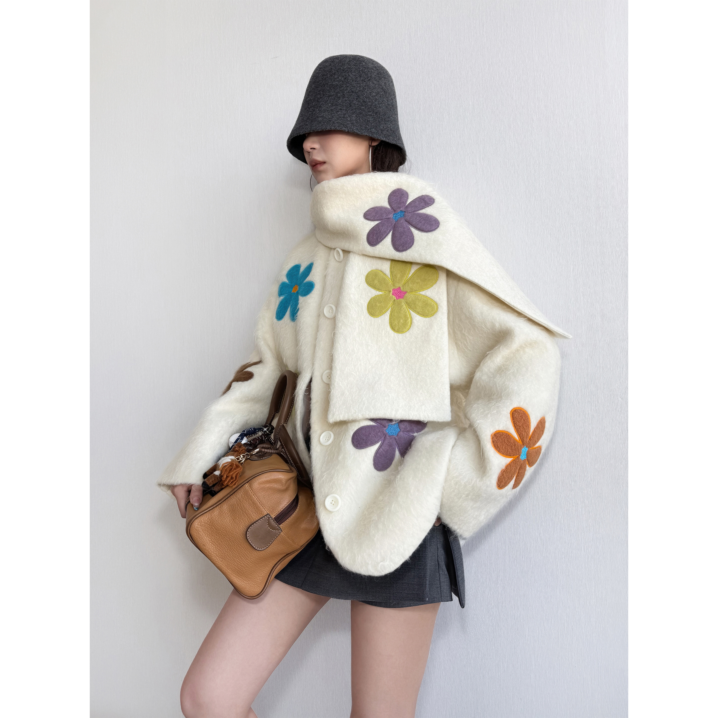 NancyCavally刺绣田园风围巾外套