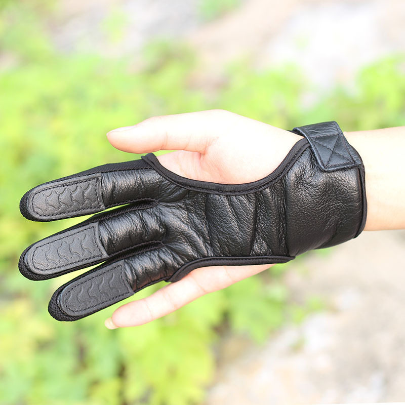 弓箭真皮护指三指射箭手套鹿皮加厚地中海成人