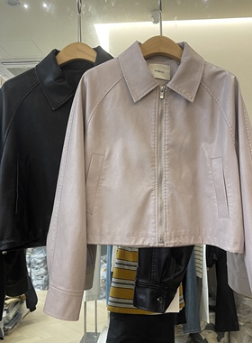 卡蔓诗Kms30066正品翻领皮衣短外套女韩系宽松显瘦小个子夹克上衣