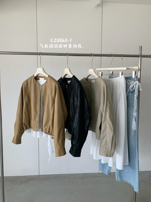 蒽茜Enxi20863-1韩系圆领皮衣短外套女春季宽松休闲百搭夹克上衣