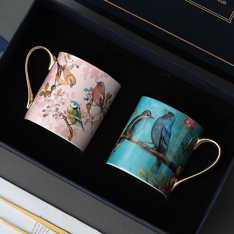 jusunde 比翼双飞 骨瓷高颜值小奢华马克杯对杯情侣杯400ml伴手礼