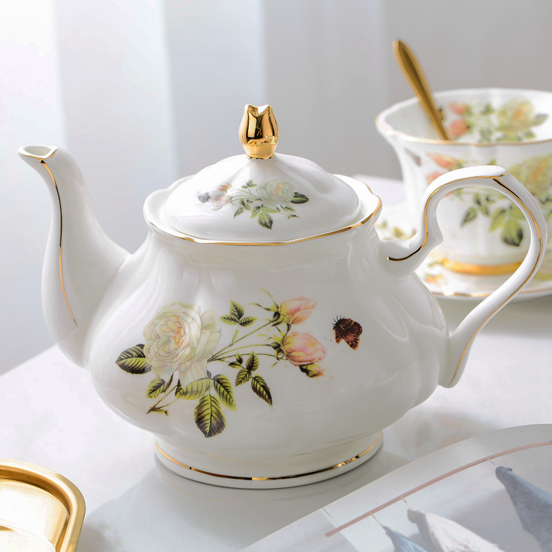 欧式田园描金骨瓷下午茶壶咖啡壶欧式茶壶陶瓷咖啡套具壶单卖矮壶