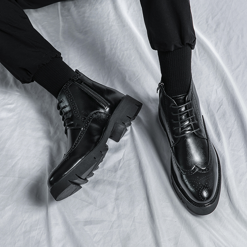 布洛克高帮商务皮鞋男款马丁靴