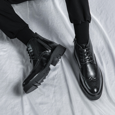 布洛克高帮商务皮鞋男款马丁靴