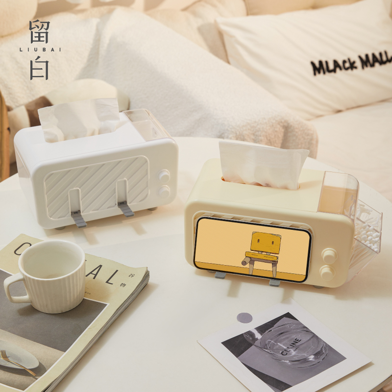 多功能纸巾盒弹簧抽纸盒手机支架