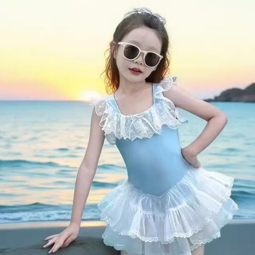 女童泳衣宝宝夏季2025新款儿童泳装大童网纱连体小女孩洋气游泳衣