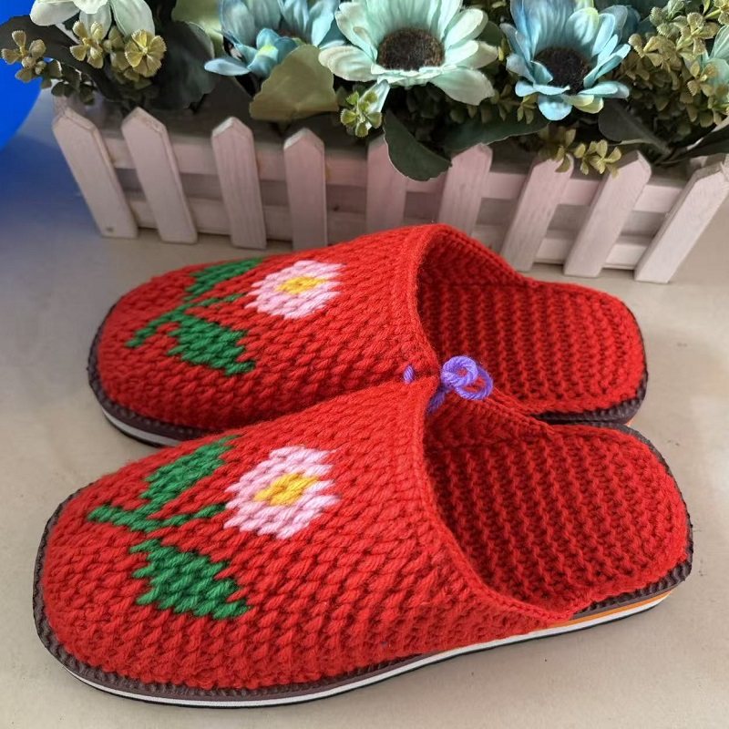 38/39码成品现货纯手工勾女防滑坡跟平底包头毛线拖鞋花朵礼品,女鞋,包头拖,淘宝优惠券,粉丝福利购,淘宝优惠卷