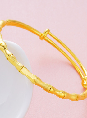 黄铜镀金首饰品新娘竹子推拉手镯