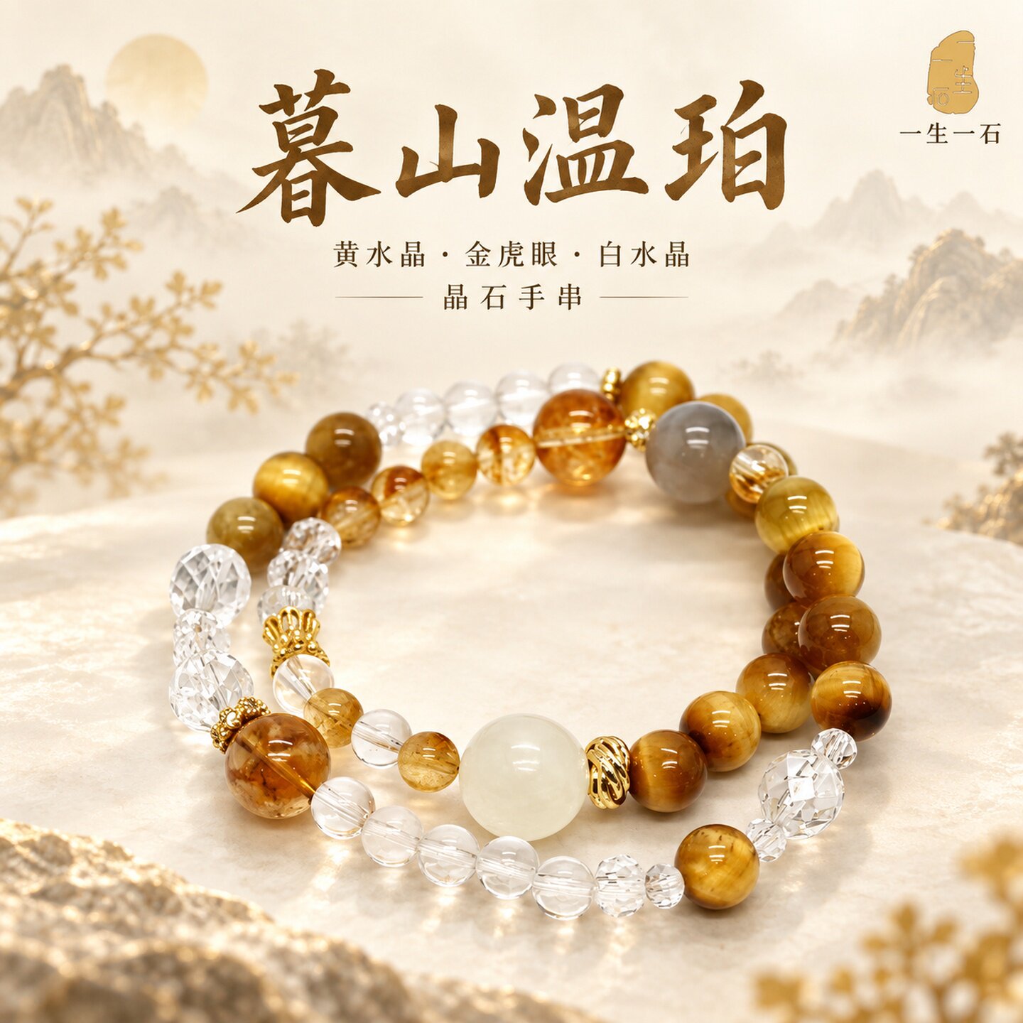 暮山温珀天然水晶虎眼手串