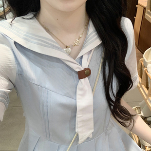 高中女生甜美海军领中长裙夏新款初中学生温柔JK学院风气质连衣裙