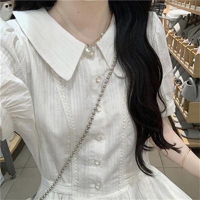 少女学院风白色泡泡袖连衣裙2025夏装新款初高中学生气质收腰长裙