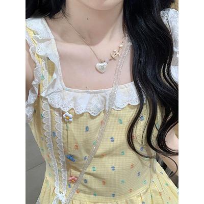 初中女生洋气背带中长裙夏甜美减龄高中学生小清新碎花吊带连衣裙