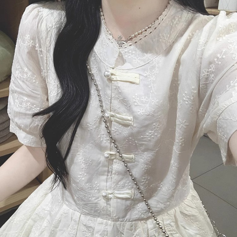 新中式刺绣盘扣连衣裙女夏泡泡袖温柔风气质收腰甜美绝美初恋长裙,女装/女士精品,连衣裙,淘宝优惠券,粉丝福利购,淘宝优惠卷