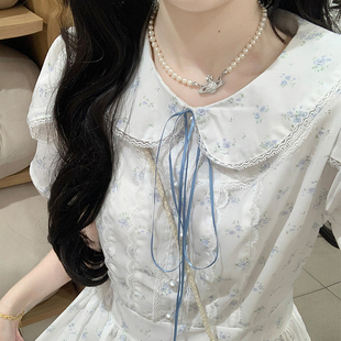 少女连衣裙夏装女大童娃娃领长裙夏季小学生日系甜美泡泡袖长裙子