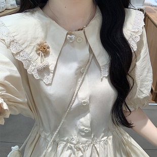 女大童连衣裙夏季长裙初中生娃娃领纯棉裙子长款加肥加大码学院风