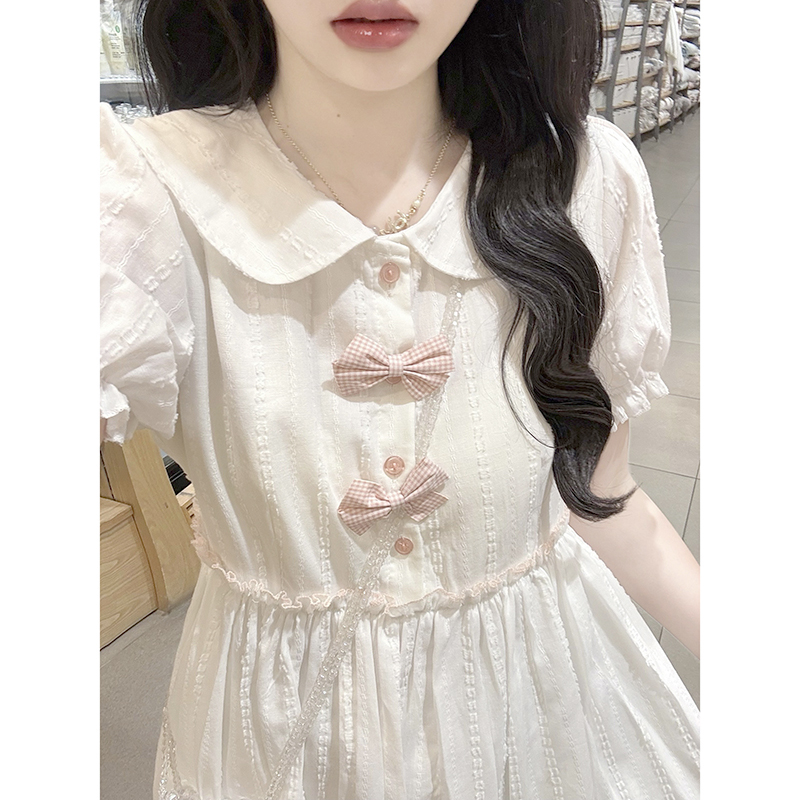 少女学院风甜美娃娃领连衣裙夏季2025新款初高中学生收腰显瘦裙子