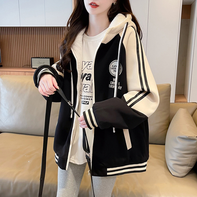 羊羔毛棒球服女秋冬季加绒