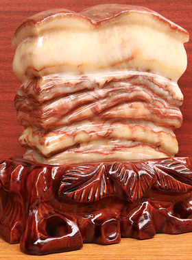 16*17*5cm2430g天然石材奇石摆件猪肉石五花肉桌面装饰雕刻石摆件