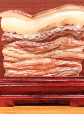 20*19*5cm4013g天然石材奇石摆件猪肉石五花肉桌面装饰雕刻石摆件