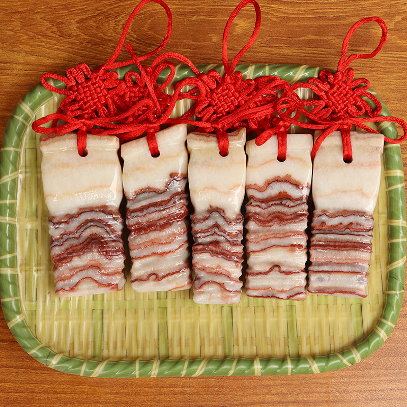 30*19*80mm845g天然肉石广西柳州红烧肉腊肉五花肉摆件拼盘