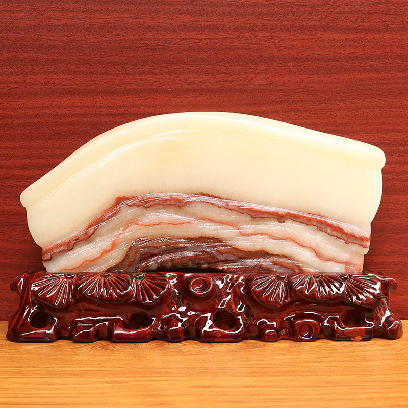 29*17*2cm2473g天然石材奇石摆件猪肉石五花肉桌面装饰雕刻石摆件