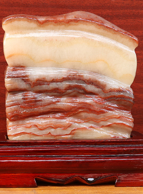 14*14*3cm1095g天然石材奇石摆件猪肉石五花肉桌面装饰雕刻石摆件